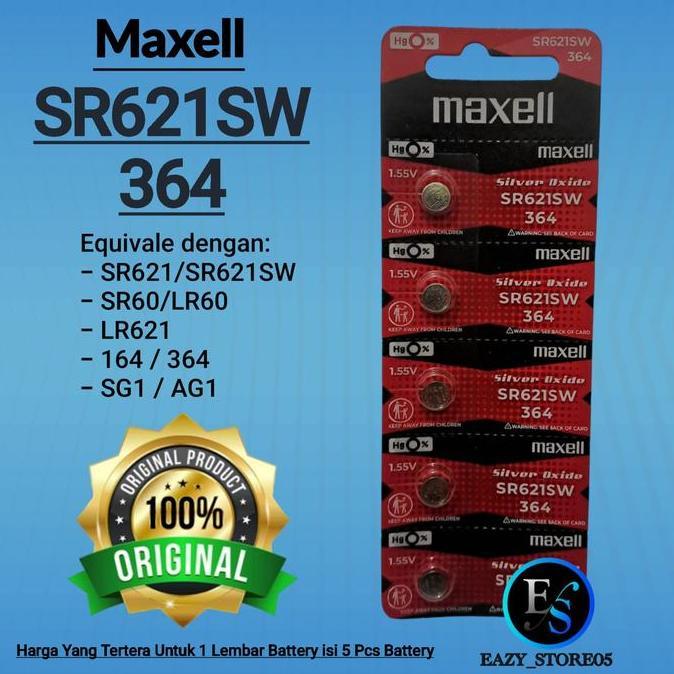 Miao- Baterai Sr621Sw Maxell Silver Oxide Batre Sr621 364 Sr621Sw Maxell Lembaran