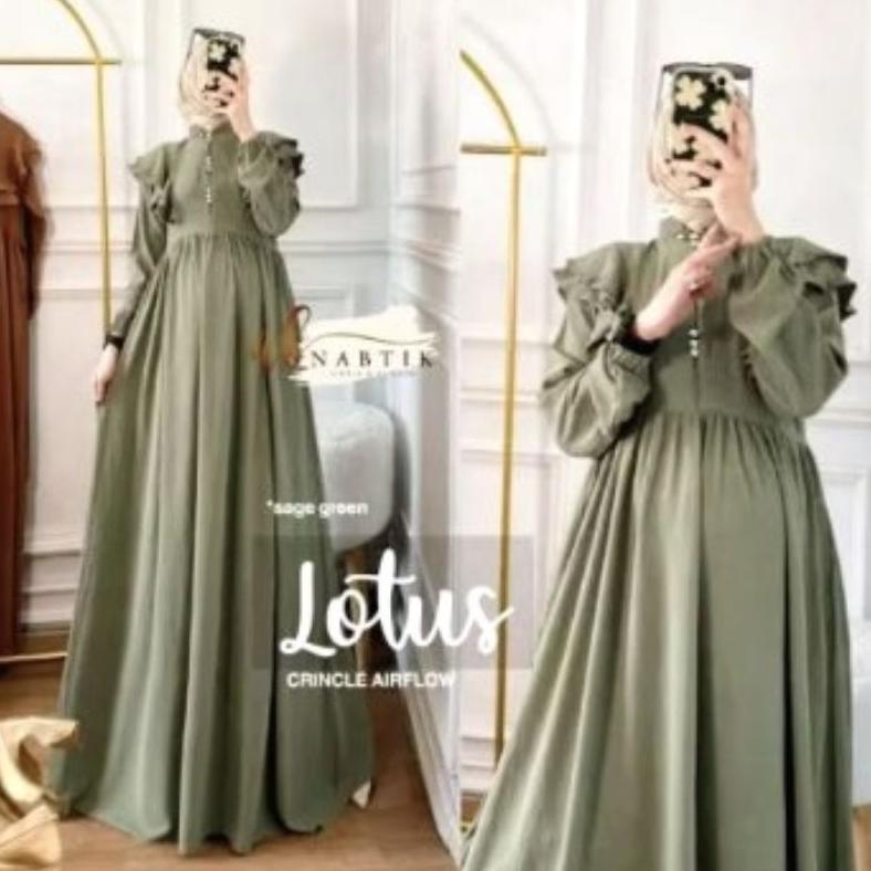 Favorit Gamis Lotus Cringkle Airflow Ld 115/Gamis Kancing Ruffle Busui Premium Quality