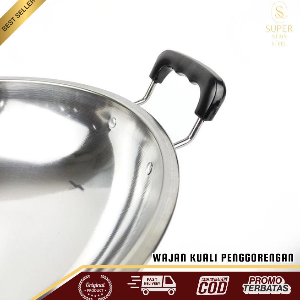BEST DEALS Super Stain Steel - Wajan Kuali Penggorengan Wok Pan Stainless Steel Tebal Anti Lengket C