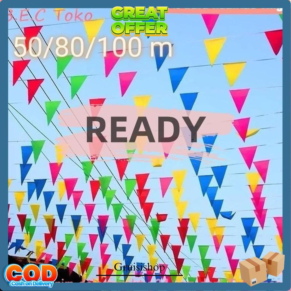 50/80/100M Bendera Segitiga Warna Warni Dan Bendera Kain Merah Putih/Bendera Agustus Bendera Hias Fe