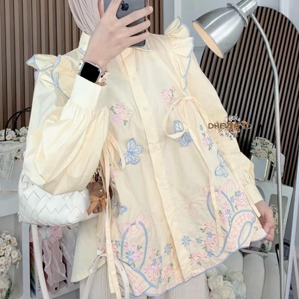 BIG SALE DHIVAA BLOUSE WANITA RUFFLE POPLINE MOTIF BORDIR TERBARU BY DHEVIA ID/BLOUSE WANITA POPLINE