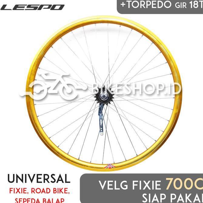 Wheelset Velg Sepeda Uk 700c 3cm Alloy Gold Torpedo Rims Roda Siap Jadi Fixie Balap Road Bike LESPO 