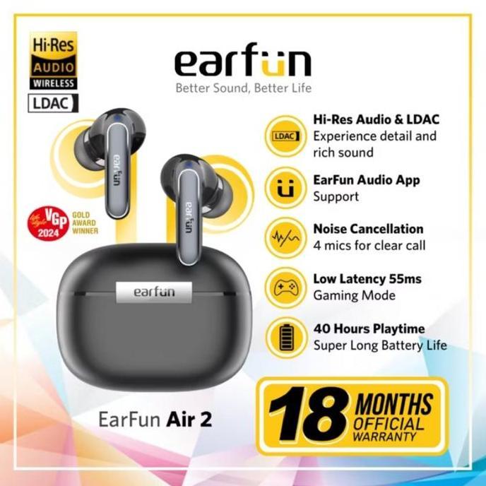 EarFun Air 2 - Black - Hi-Res LDAC budget TWS