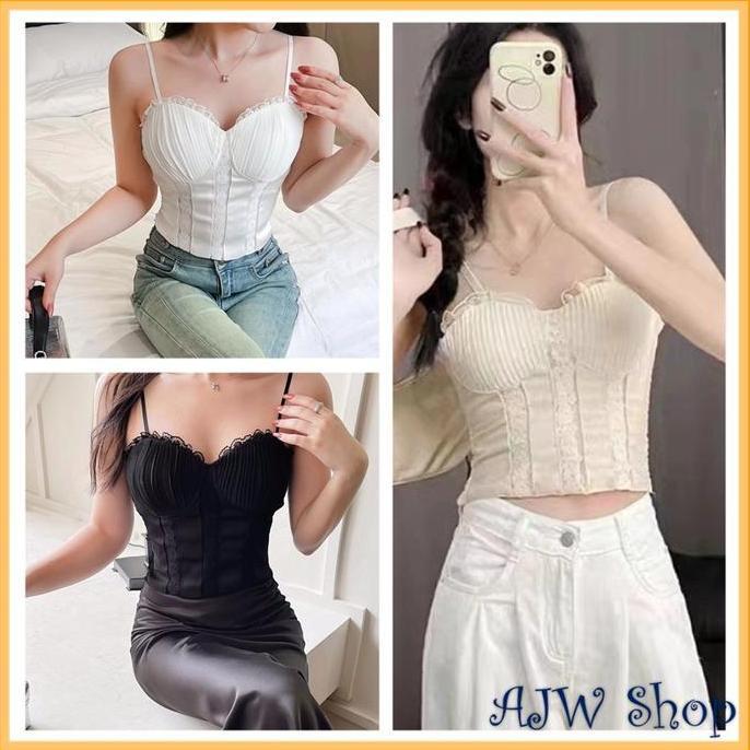 DB290 - [QMR] TankTop Variasi Lace Ruffle Elegant Buister | Top Bustier Bra Korset TankTop Ruffle La
