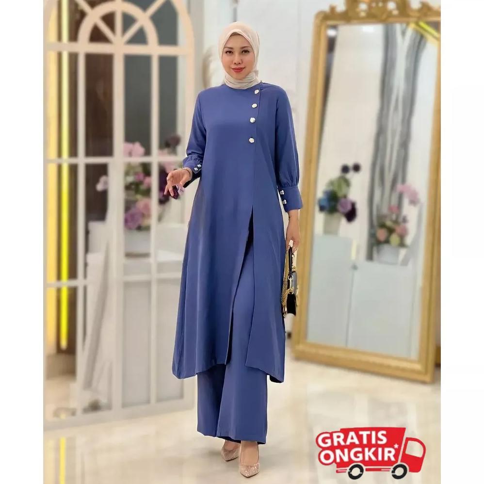 BESTPROMO Setelan Crinkel Airflow Premium Adeline Set Wanita Tunik Celana Kulot Saku Kanan Kancing R