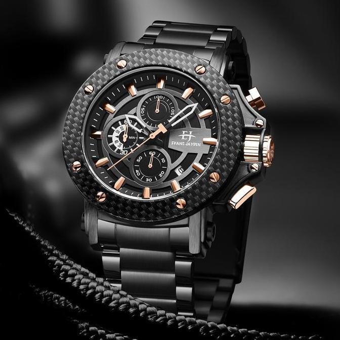 Clock- Evans Jayden Jam Tangan Pria Ej 9842 Rantai Stainless Steel Chronograph Kaca Sapphire Ter Res