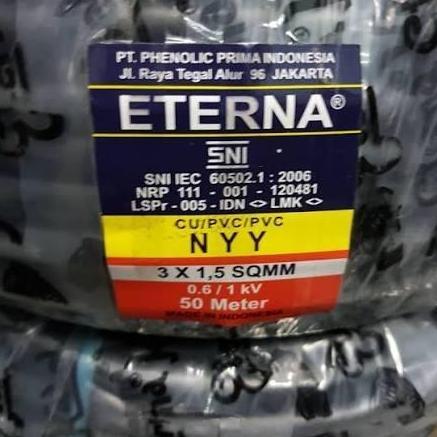 Promo Kabel NYY 3X1.5 mm ETERNA @50m/ NYY 3 X 1,5 / HITAM KAWAT Diskon
