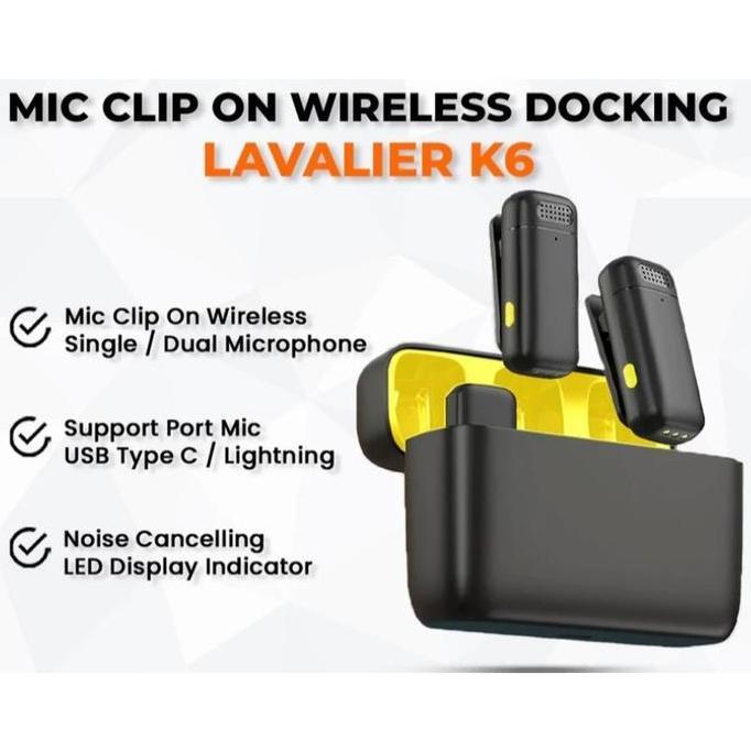 K6 Wireless Microphone Lavalier Clip on Mic Dual Mikrofon For Type C for Android Phone 2In1 Set Dapa