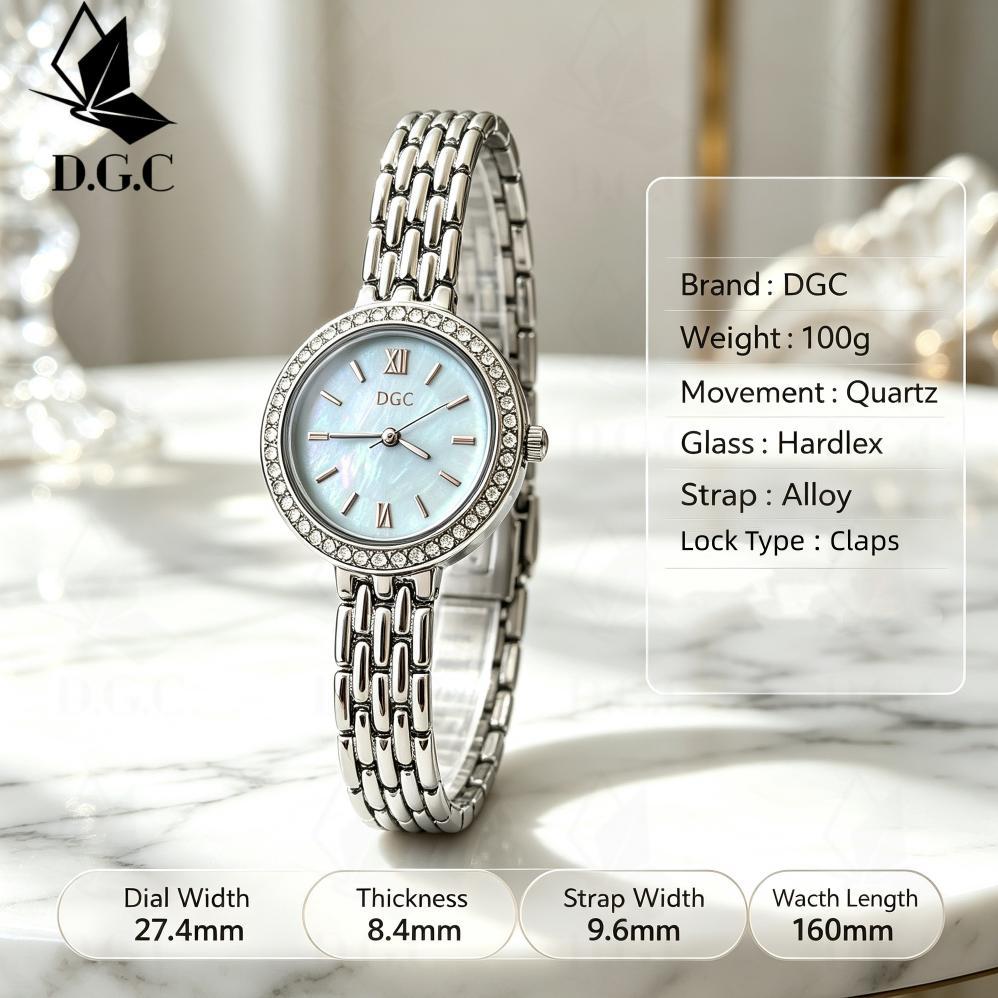 EXCLUSIVE DGC G250 JAM TANGAN WANITA DGC DIAL BULAT BAZEL DIAMOND MEWAH STRAP STAINLESS COCOK UNTUK 