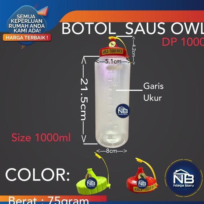Mblg - Botol Plastik 1000 Ml Kecap Saus Sambal Saos Owl Plast Dp 1000 1L