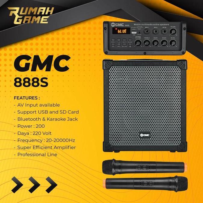 GMC Ampli Speaker Bluetooth 888s Portable 10 inch + 2 Mic