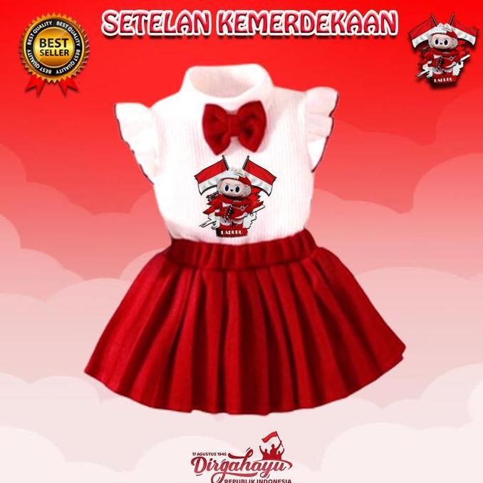OOTD BAJU ANAK PEREMPUAN MERAH PUTIH USIA 1-5 TAHUN SETELAN BAJU ANAK PEREMPUAN KEMERDEKAAN OOTD