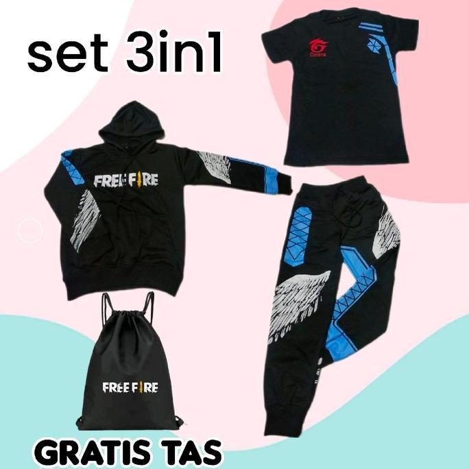 Setelan Paket Hemat Anak Gaming Heroic Platinum Master dengan Sweater, Celana, dan Baju FF Motif Sab
