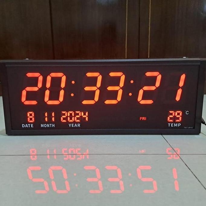 Star- Jam Dinding Dital Led Tnt49 Merah Bingkai Aluminium