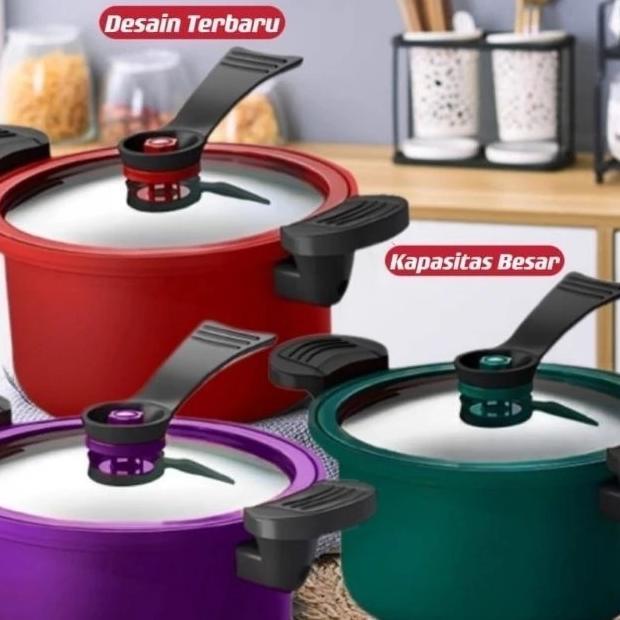 Panci Presto Teflon Pressure Cooker Pot 22Cm Anti Lengket Panci Presto 3.5 Liter Serbaguna