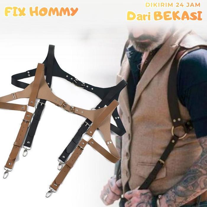 FXMY Suspender Pria Kulit Pu Leather Suspender Suspender Kulit Pu Suspender Backpack Bretel Suspende