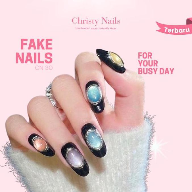 [NAILS] CN35 - Kuku Palsu Pendek Natural Aesthetic - Korean Fake Nails Handmade Short Oval/Coffin - 