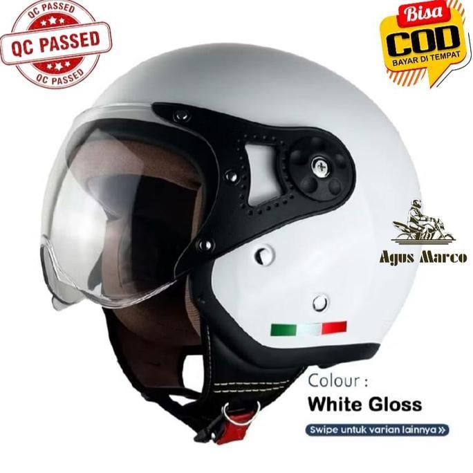 helm dana pelajar warna putih gloss bahan hijab RETRO Coating Polyurethano PU QC Passed bisa COD Agu