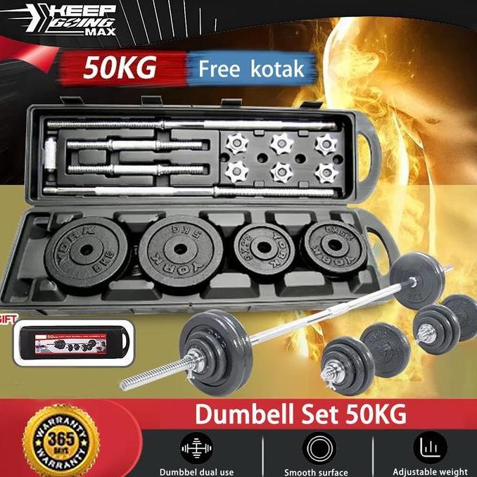 Dumbell Barbel  50kg Peralatan Kebugaran Angkat Berat 50kg Set Dumbel Barbel Set