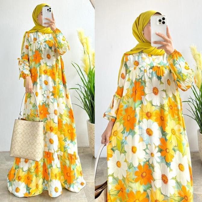 Arsy- Gamis Rempel Bunga Rayon Motif