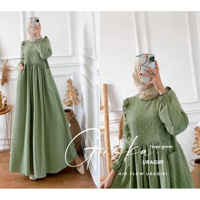 Arsy- Giska Dress Bahan Crinkle Uragiri Terbaru Polka Dot Gamis Oversize  Muslim  Panjang