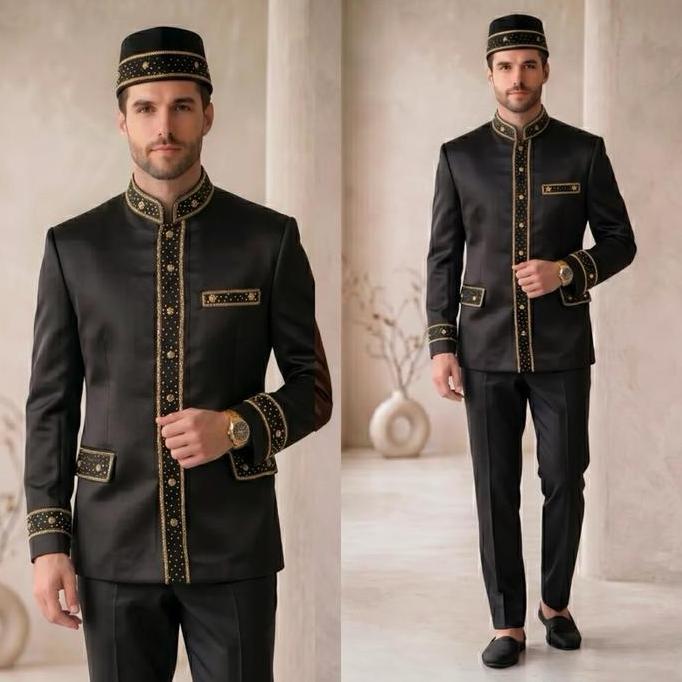 Basofi bapak pengantin lengkap 1 set | Beskap bapak besan payet premium