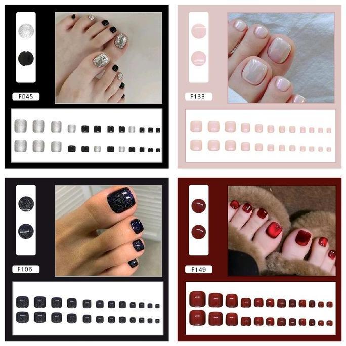 Kode F - Kuku Cantik 24pcs set Kuku Palsu Fake Nails Box Free lem cair / jelly tahan air Kuku Palsu 