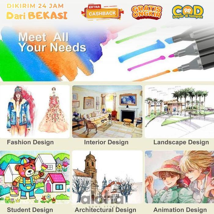 ALHM - Twin Marker Spidol 262pcs Colors Spidol Set Sketch Marker Spidol Dual Side Fine Art Marker