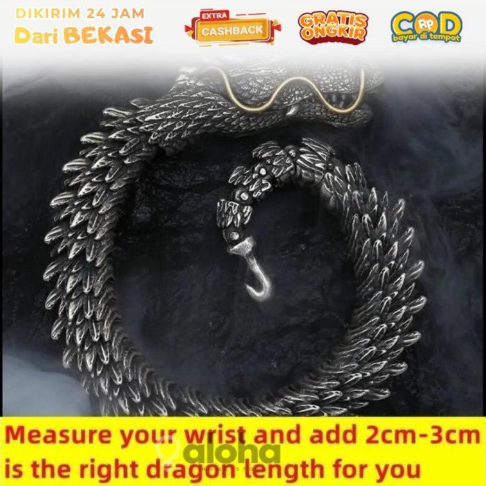 ALHM - 20cm Gelang pria naga Gaya Vintage Gelang Rantai Kepala Naga Gelang Rantai Naga