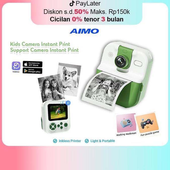 AIMO P02 KAMERA ANAK PRINTING PHOTO MACHINE MINI STICKER LABEL PRINTER FOTO MIRIP POLAROID TANPA TIN