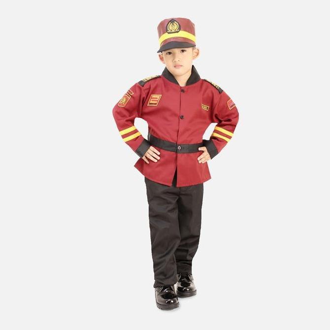 kostum profesi masinis anak baju masinis merah anak pakaian masinis cilik