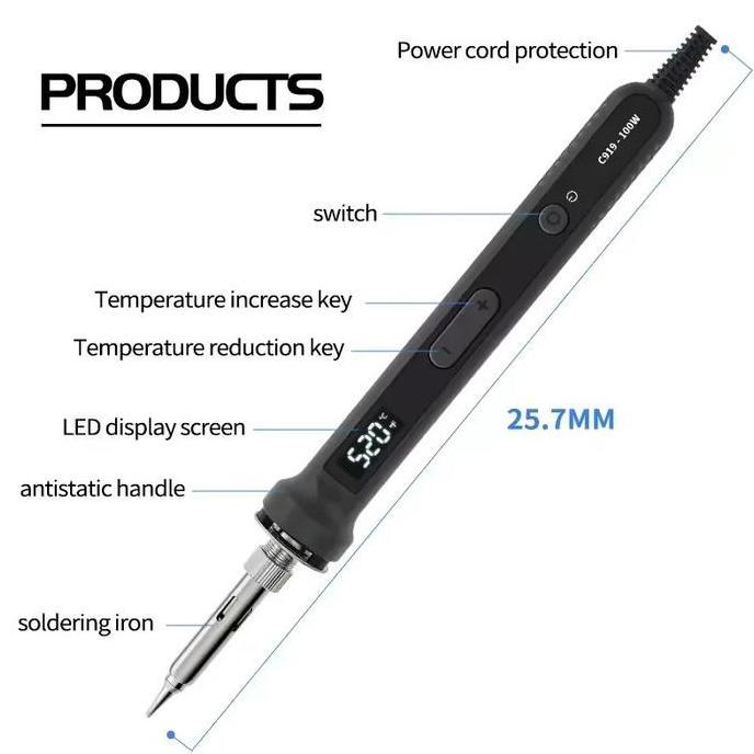 Promo Solder Digital 100W Paket 5 in 1 | Alat Solder Elektrik Adjustable Temperature Presisi | 5 Mat
