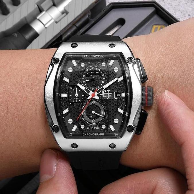 Orologio- Evans Jayden Jam Tangan Pria 9556 Rubber Silicon Kaca Sapphire Chronograph Ter Resistant 5