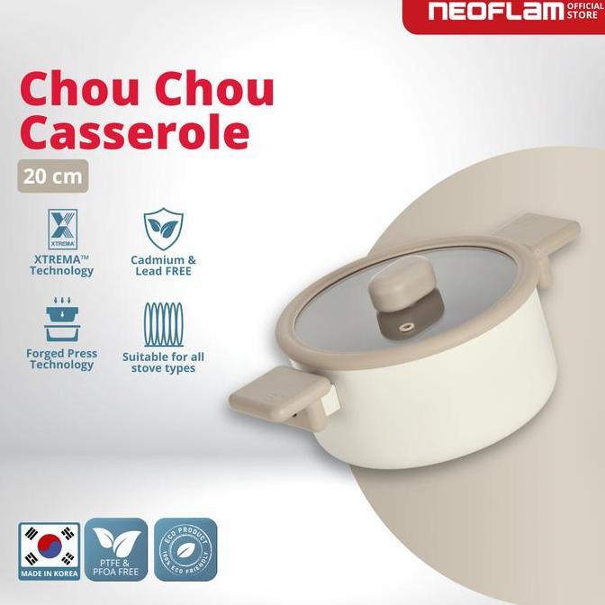 NEOFLAM CHOU CHOU Forged Casserole Beige 20CM - Panci Anti Lengket & Tahan Gores Ceramic Coating
