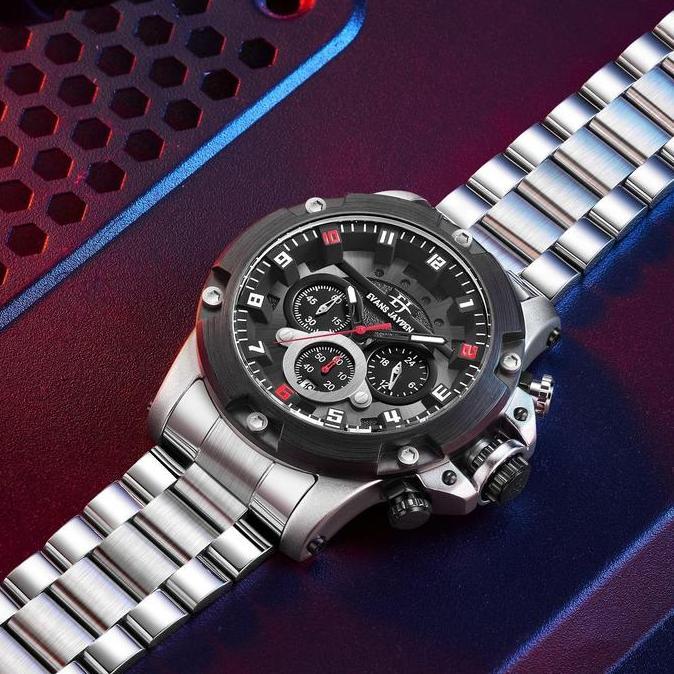 Orologio- Evans Jayden Jam Tangan Pria 9838 Rantai Stainless Steel Kaca Sapphire Chronograph Ter Res