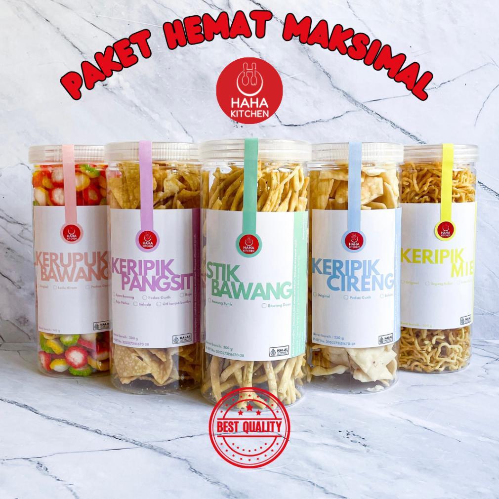 Haha Kitchen - Bundle 5 toples Stik Bawang Pangsit Cireng Kerupuk Bawang Keripik Mie Halal Renyah