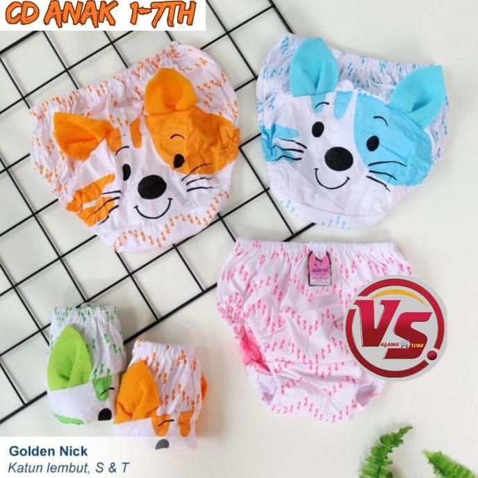 DF320 - 6Pcs Celana dalam Golden Nick Anak Cewek Boneka telinga CD Anak Perempuan Model Wajah Usia 1
