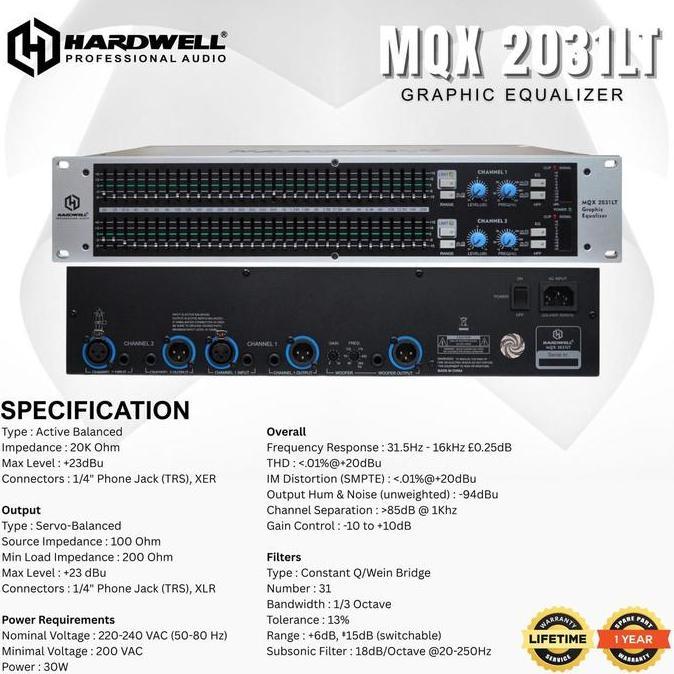 EQUALIZER HARDWELL MQX 2031 LT ORIGINAL WITH SUBWOOFER OUTPUT MURAH