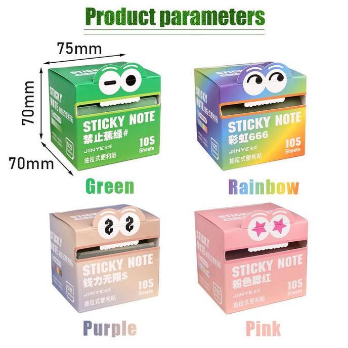 DITSY Sticky Notes Pull Out Motif Kartun 105 Lembar Catatan Memo Kertas Lucu Macaron Rainbow Colors 