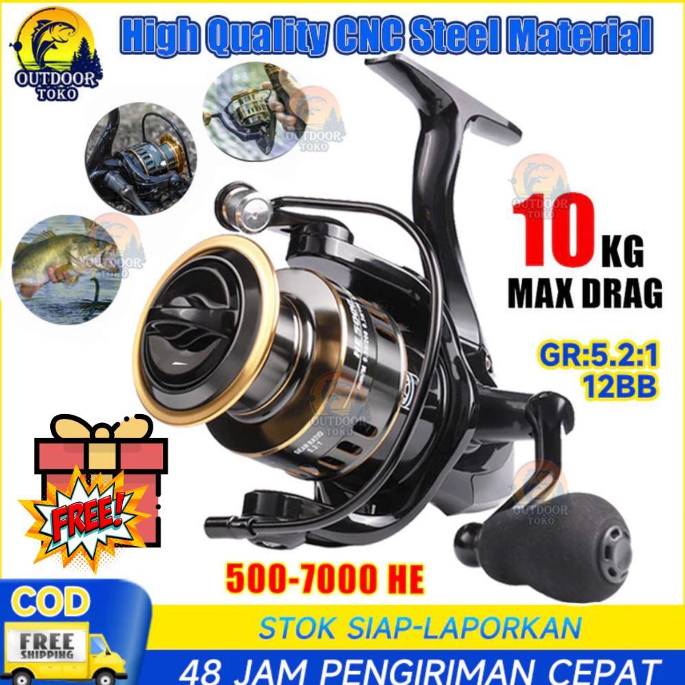 reel pancing alat pancing asli besi fishing reel 10kg drag 5.2:1 Kincir Logam Berkekuatan Tinggi, Gu