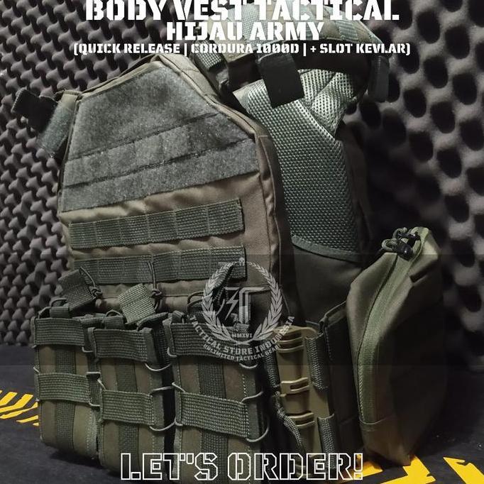 Bodyvest Tactical Hijau Hitam Single Quick Release - Rompi Tactical Hijau Hitam Milspec