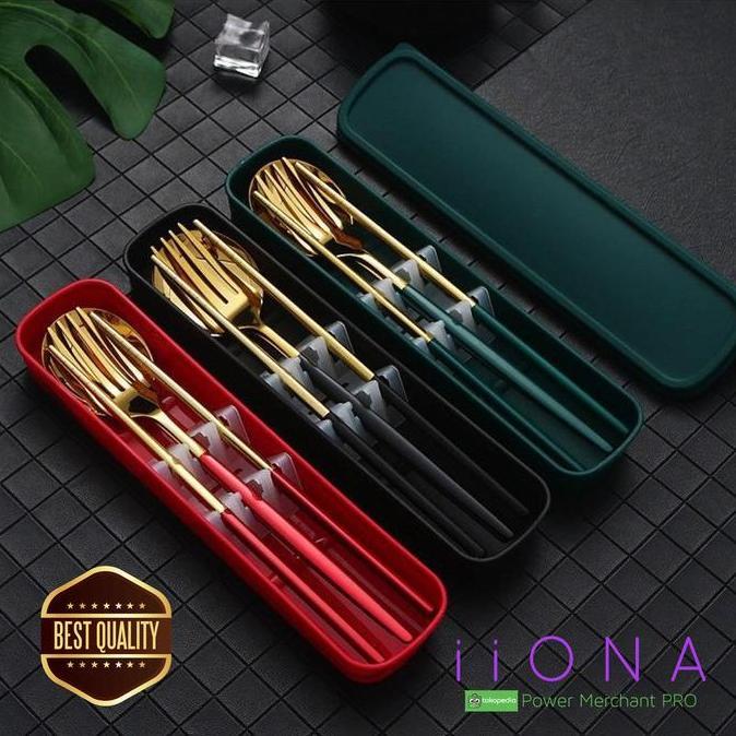 Mini- Alat Makan Set Sendok Garpu Sumpit Stainless Travel Piknik Bekal