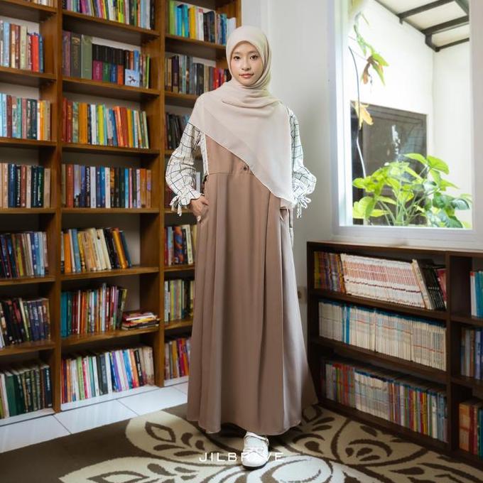 JILBRAVE Calya Overall Dress Motif Kotak Plaid Gamis Wanita 2-in-1 Look