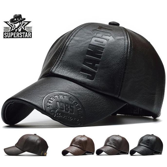 Topi Baseball Jamont (LEAD THE WORLD) LOGO Hat Casual Sport Pria Wanita Topi Kulit Leather PU Dewasa