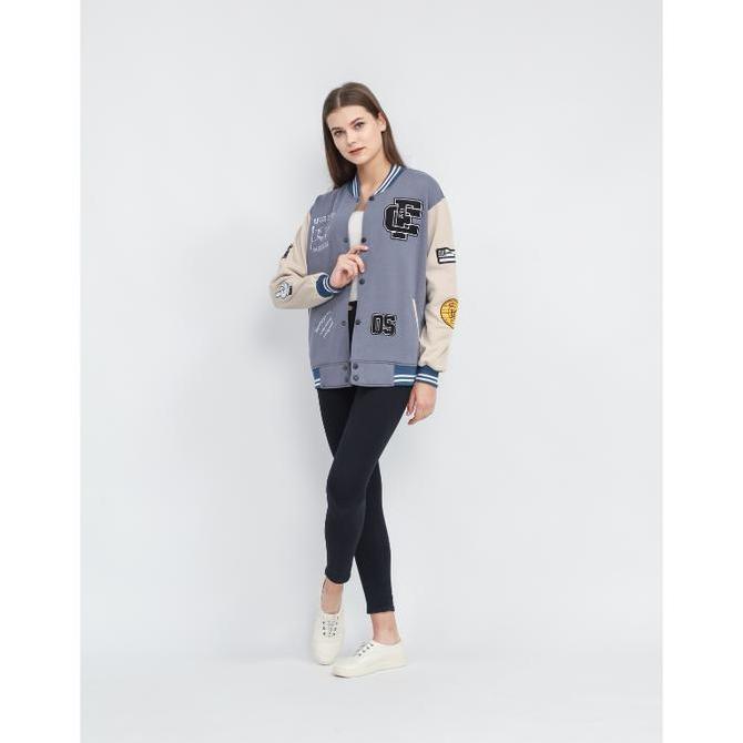 Suke.co Jacket Varsity Baseball Vintage Bordir Fleece Denim Jaket Oversize Wanita