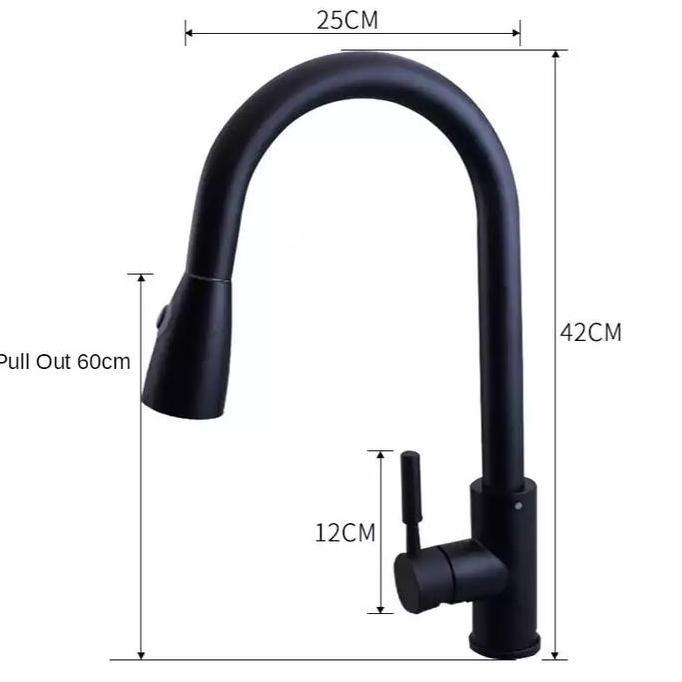 Keran Air Kran Aer Angsa Hitam Dapur Wein Tarik Pull Black Hitam Wein Mixer Sink