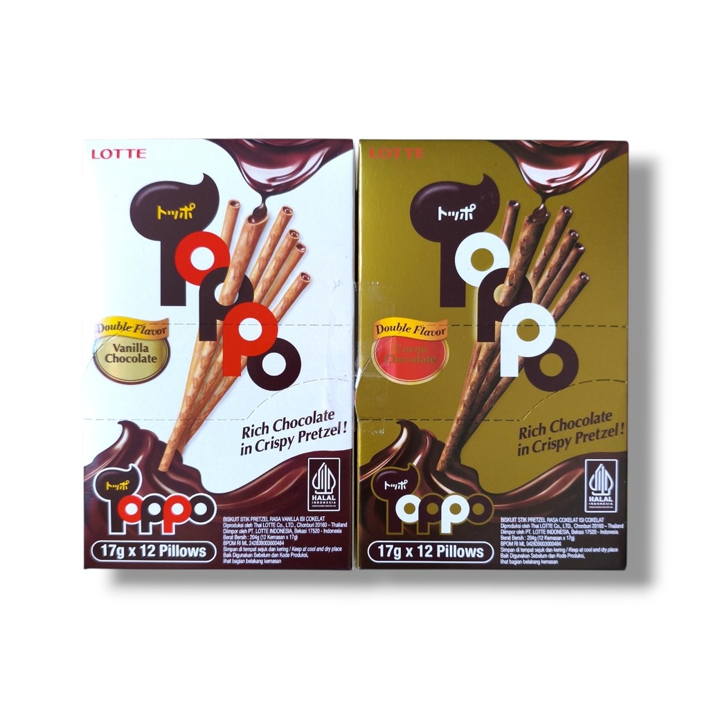 LOTTE TOPPO VANILA CHOCOLATE BOX ISI 12 PCS TOPPO DOUBLECHOCO