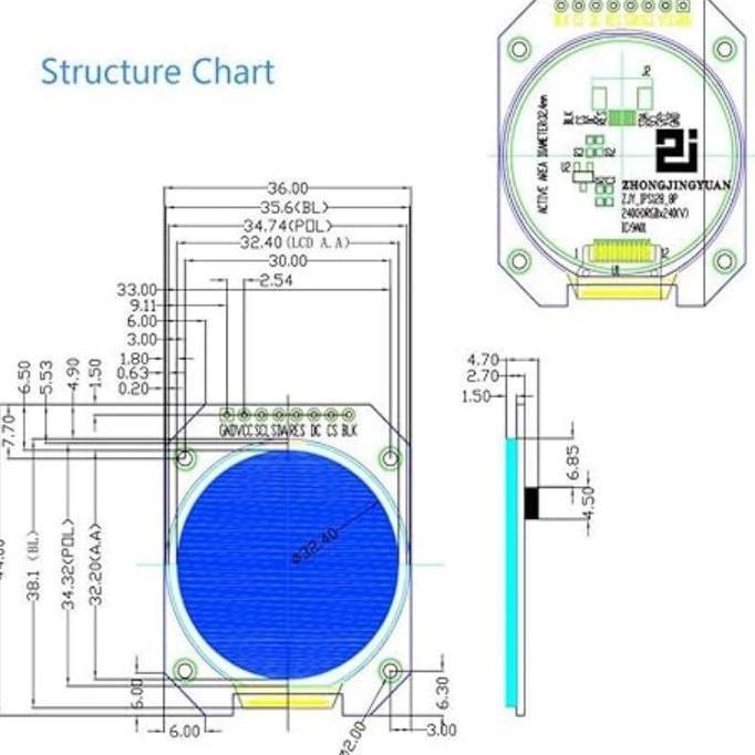 TSE Lcd Tft Display 1.28 Inch Layar Tft Bulat Lcd Display Module Gc9a01 240x240