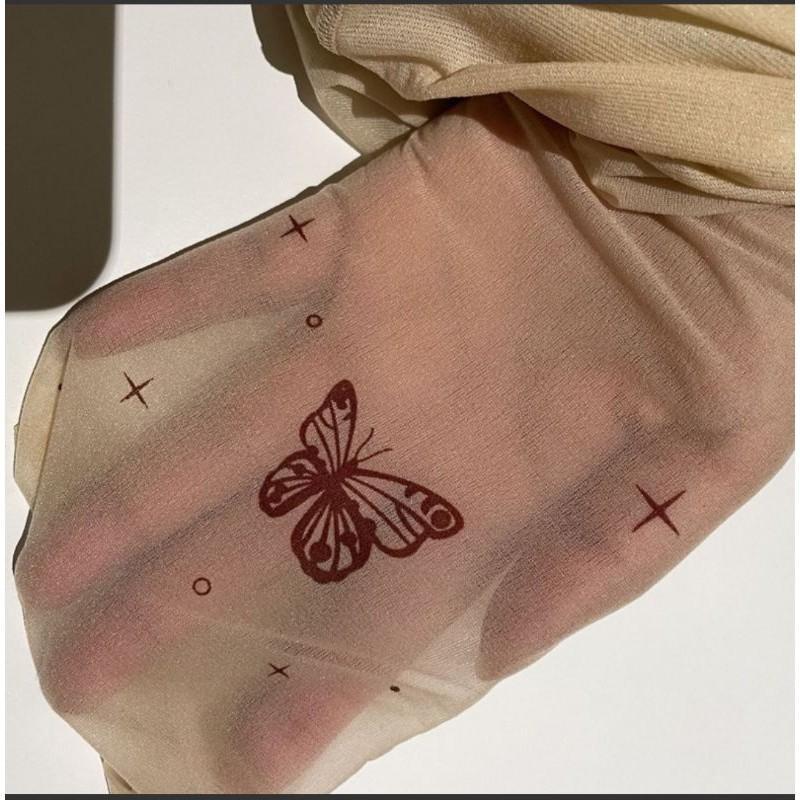STOCKING CELANA MOTIF KUPU-KUPU TRANSPARAN UNISEX PRIA WANITA PANTYHOSE BERGAMBAR TATTOO SEXY FREE O