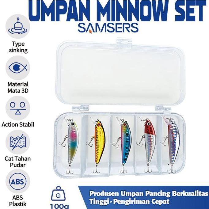 Pesca - Samsers Outdoor Umpan Pancing Minnow Sinking 5.5Cm/6G 5Pcs Set 5 Warna Mata Tajam Bkb Untuk 
